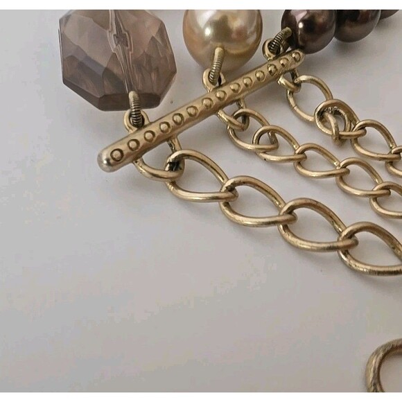 Stella & Dot Triple Strands Faux Glass  Pearl & Acrylic Brown Beads Necklace - Picture 8 of 9